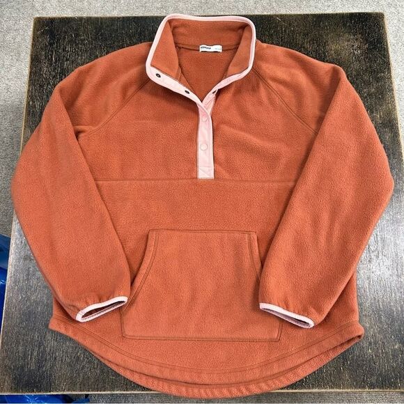 Sonoma Women's Fleece Pullover 1/4 Snap Buttons Burnt Orange Color Size L NWOT - Picture 1 of 9